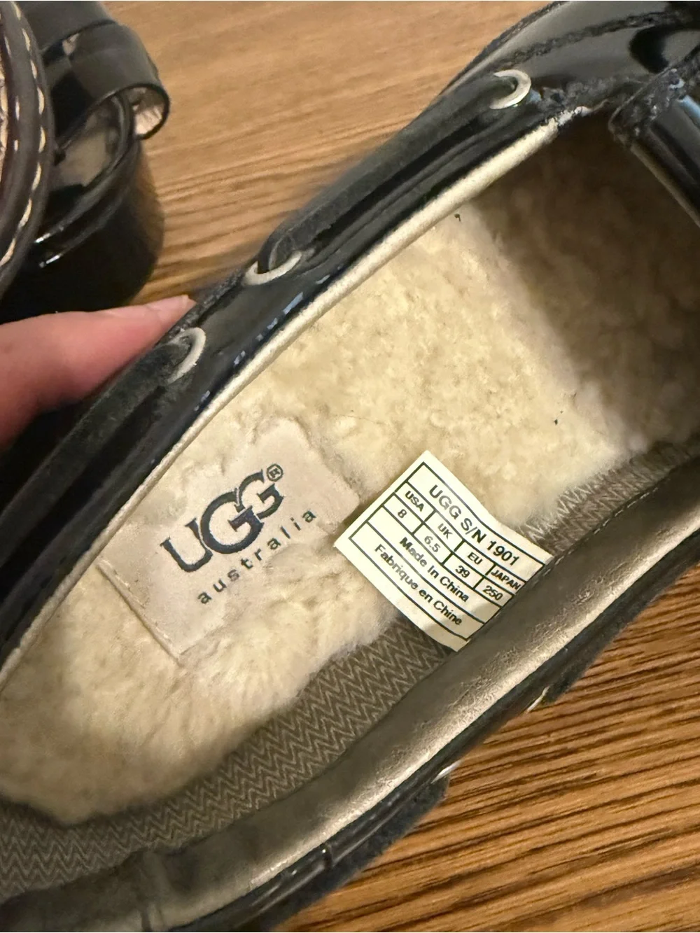 UGG Black Patent Leather Lace-Up Flats